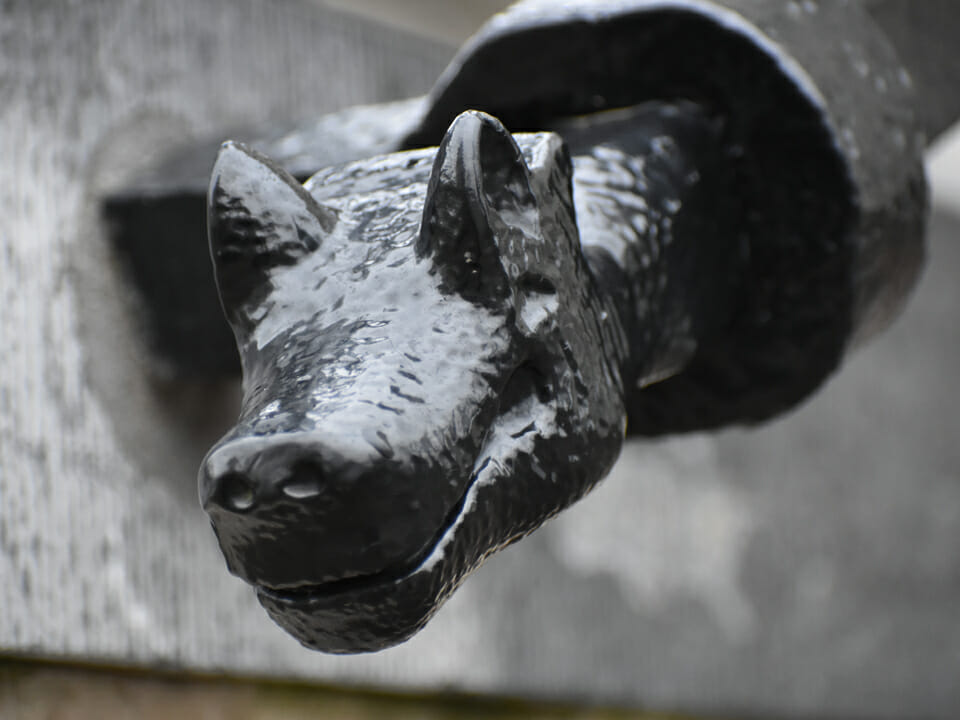 Objet du patrimoine avec une tête de loup en fer forgé